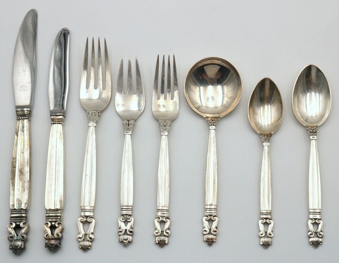 103 Pc. Georg Jensen "Acorn" Sterling Flatware Set (1 of 4)
