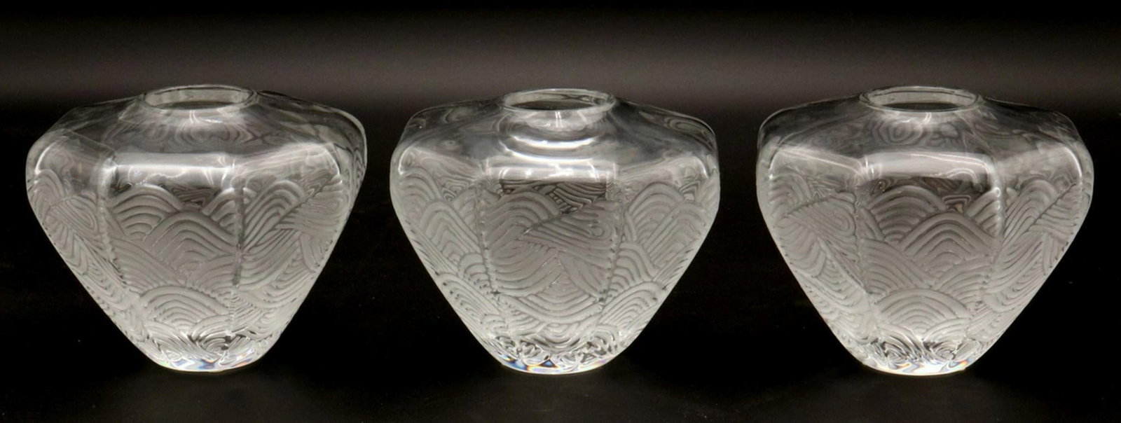 3 Pc. Lalique "Lantern" Crystal Vases (1 of 3)