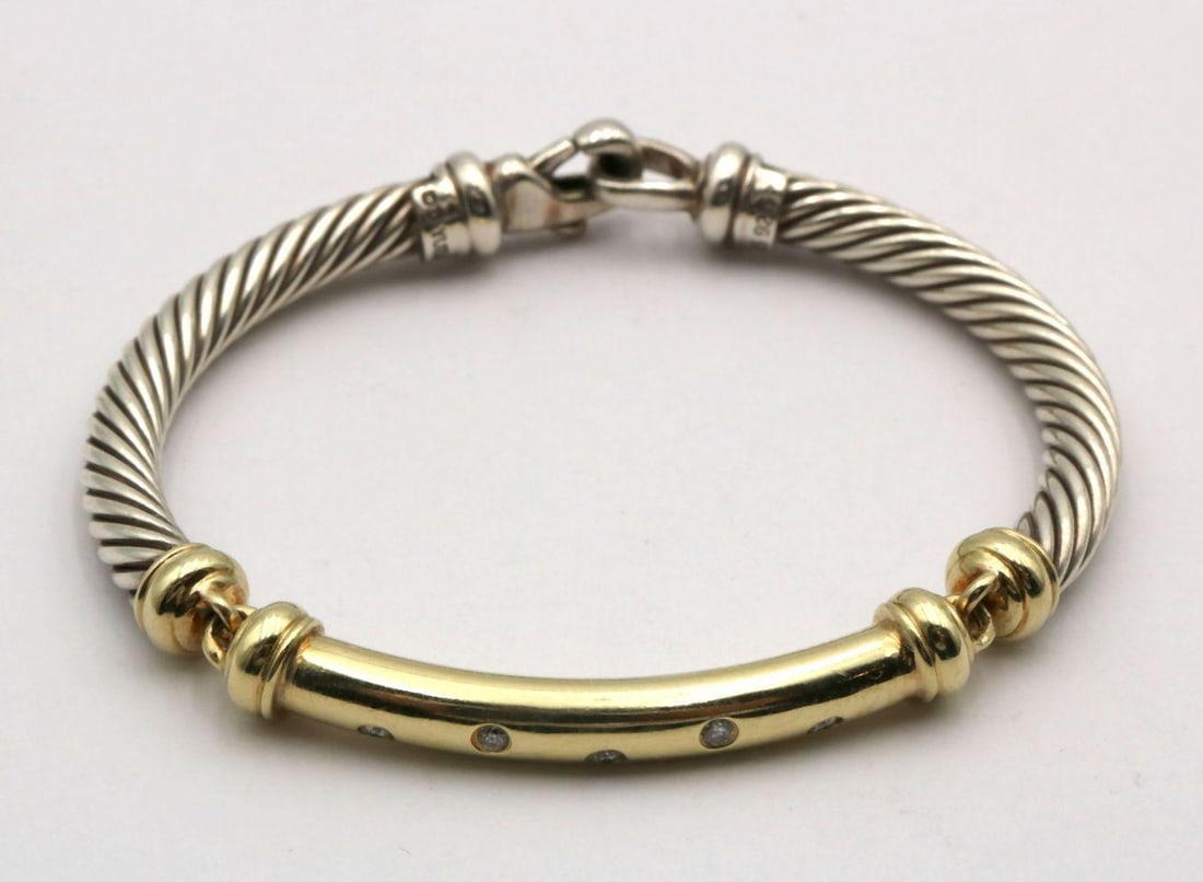 David Yurman 14Kt & Sterling Diamond Bracelet (1 of 4)