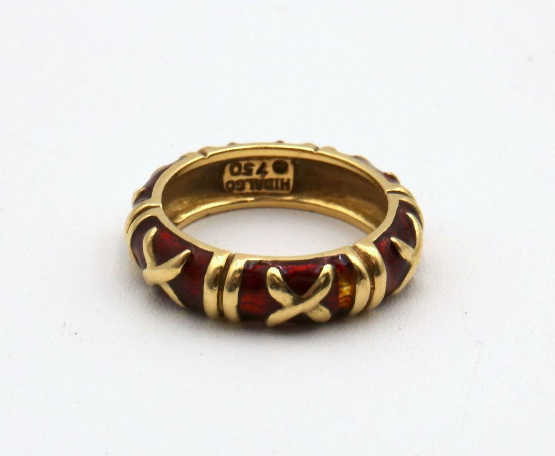 Hidalgo 18Kt Yellow Gold Red Enamel Ring (1 of 2)