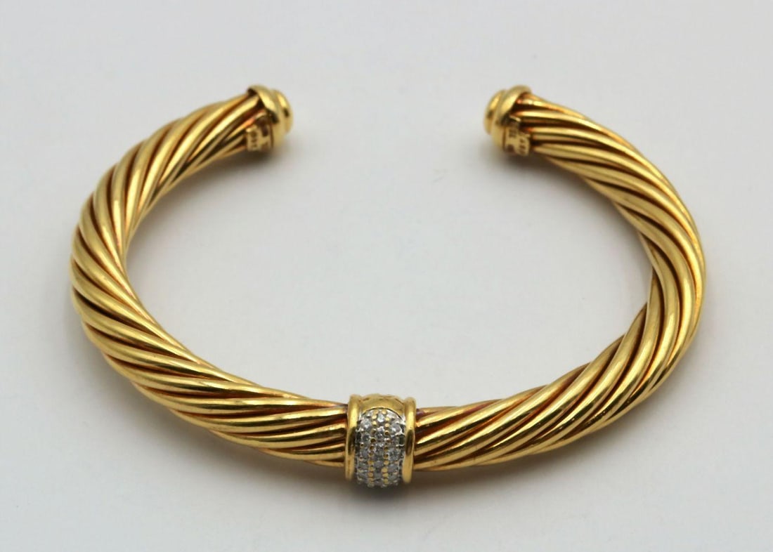 David Yurman 18Kt & Diamond Cable Cuff Bangle (1 of 4)