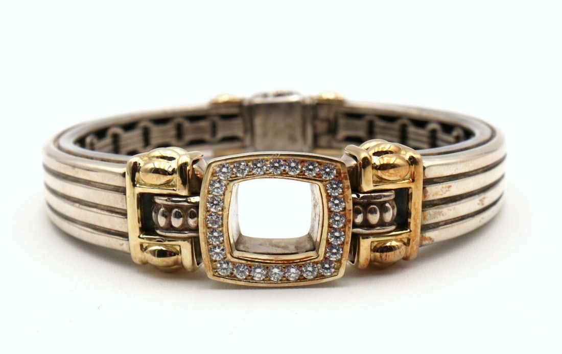 Lagos 18Kt & Sterling Silver Diamond Bangle Bracelet (1 of 4)