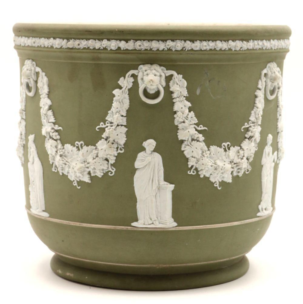 Antique Wedgwood Jasperware Planter: Antique Wedgwood Jasperware Planter. Measures approx. - 9 1/4" high x 10 1/4" diameter. Have a similar item to sell? Contact us at info@marketauctionsinc.com Please review all photos close