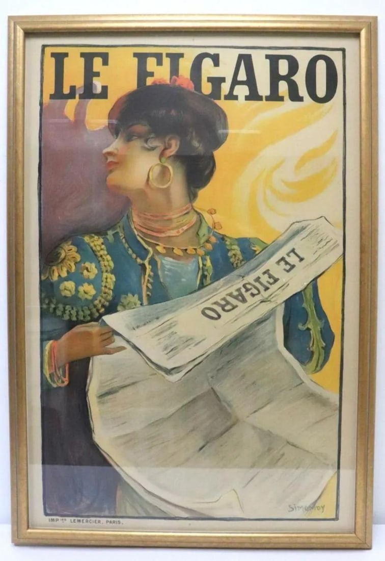Vintage French "Le Figaro" Poster: Vintage French "Le Figaro" Poster by Michel Simonidy. Measures approx. - 50" high x 34 1/4" wide with frame. Have a similar item to sell? Contact us at info@marketauctionsinc.com P