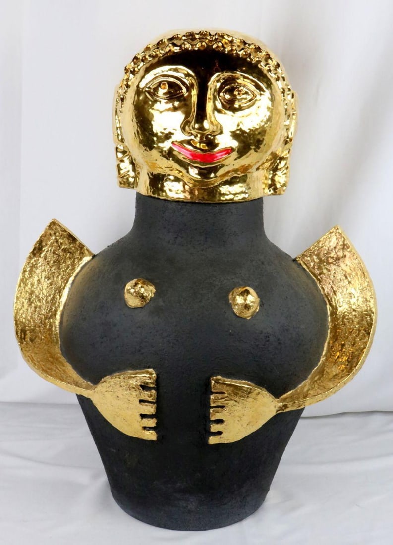 Signed ND Dolfi 24Kt Canopo Female Ceramic Sculpture (1 of 4)