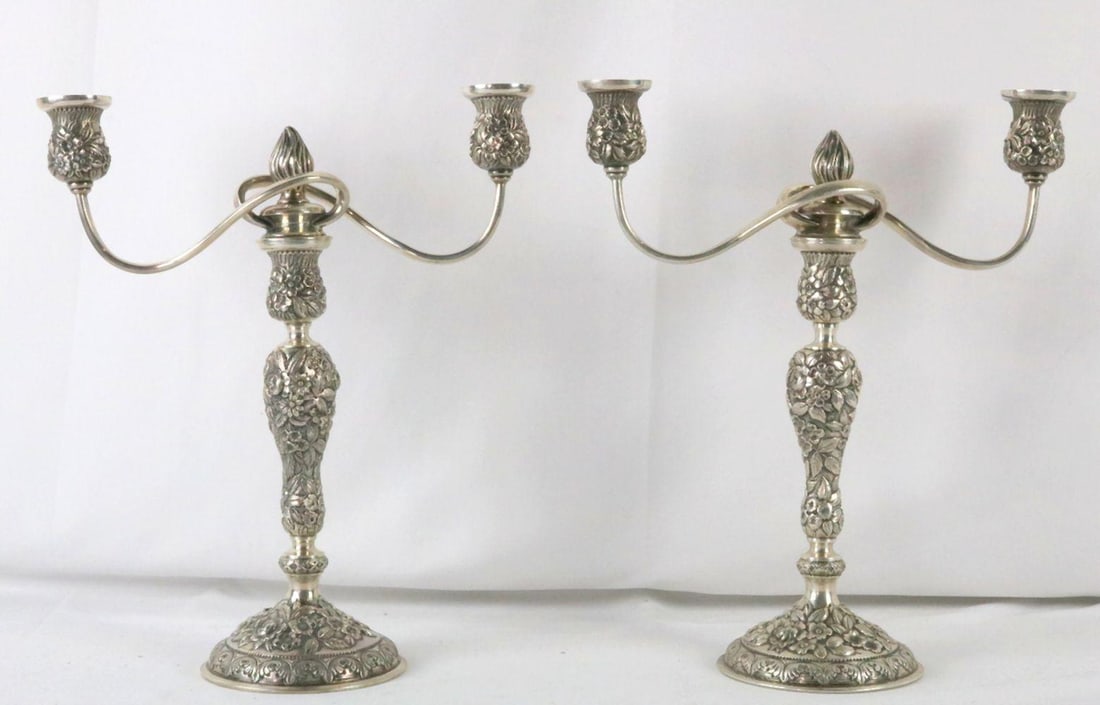 Antique Sterling Silver Repousse Candelabras (1 of 4)