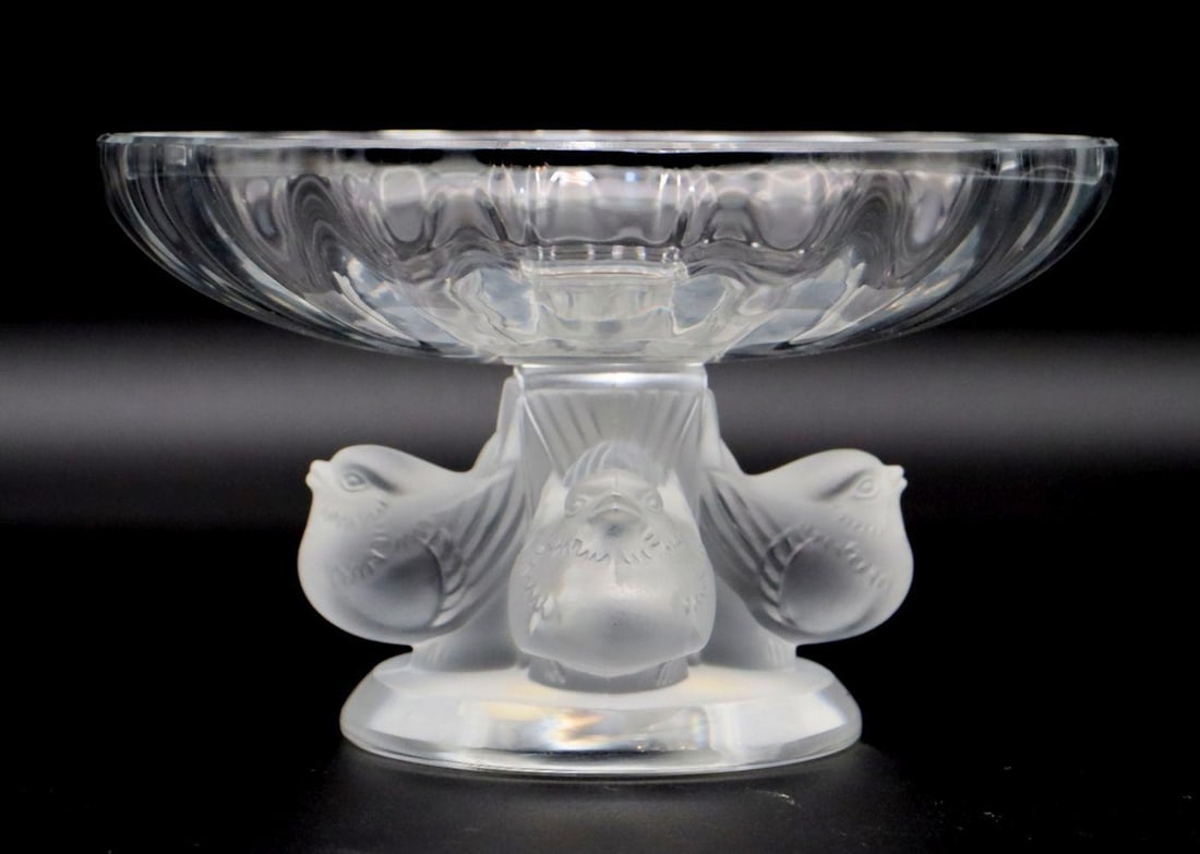 Lalique "Nogent" Crystal Bowl: Lalique France (French) "Nogent" Crystal Bowl. Depicting birds on bottom. Measures approx. - 3 3/8" high x 5 1/2" diameter. Have a similar item to sell? Contact us at info@marketau