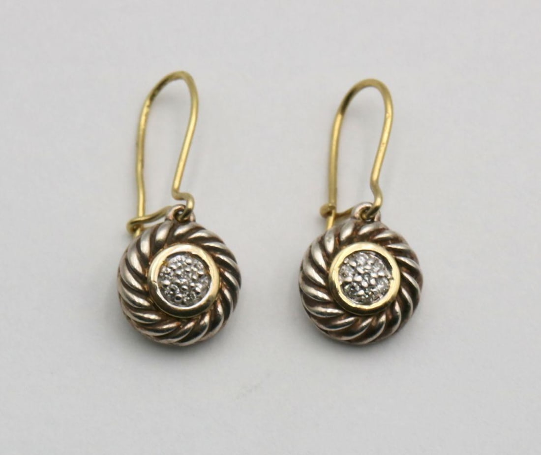 David Yurman "Cookie" 18Kt & Sterling Diamond Earrings (1 of 4)