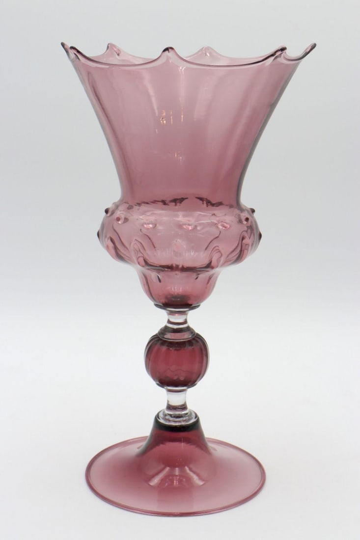 Vintage Italian Venetian Amethyst Glass Footed Vase (1 of 3)