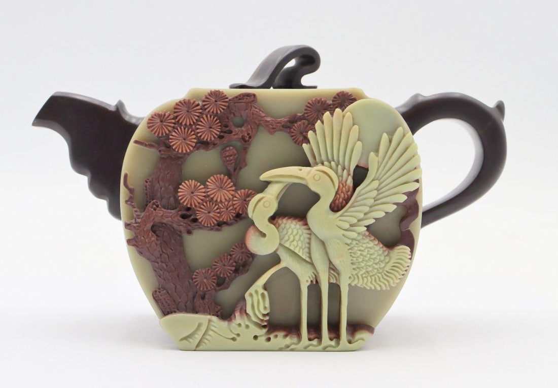 Chinese Hand Carved Jadeite Tea Pot (1 of 4)
