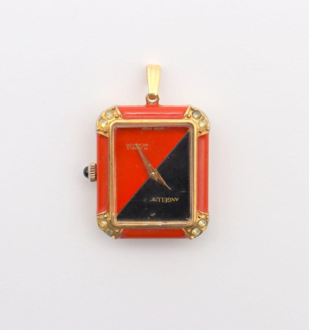Angelus Two-Color Enamel Gold Filled Pendant Watch (1 of 3)