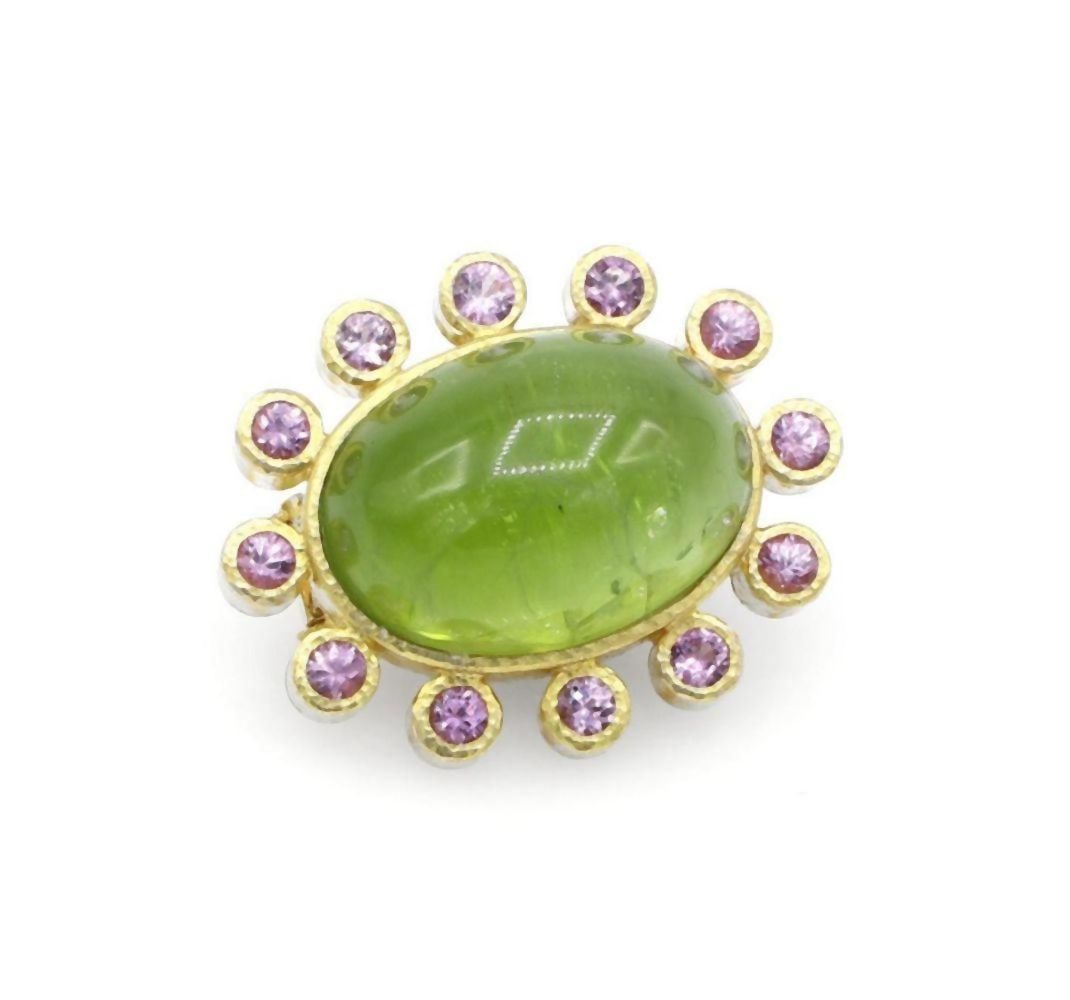 Elizabeth Locke 18K Peridot & Pink Sapphire Pendant Brooch (1 of 4)