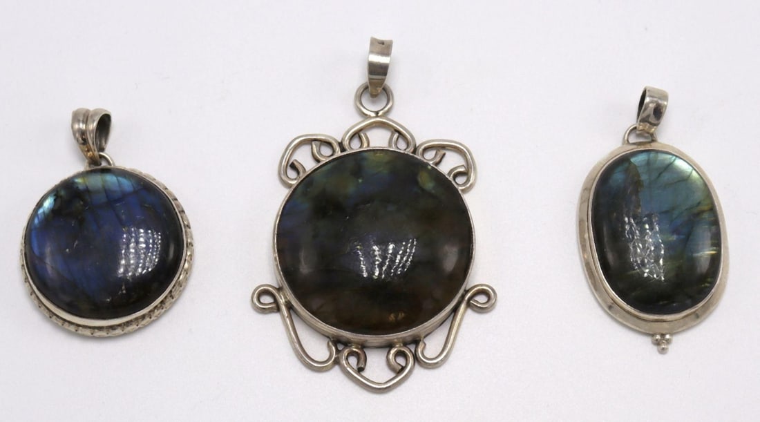 Lot of Three Labradorite & Sterling Silver Pendants (1 of 2)