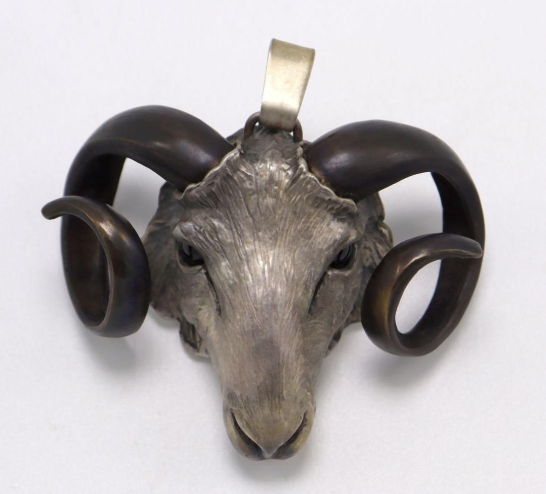 Brooke Stone Sterling & Bronze Ram's Head Pendant (1 of 3)