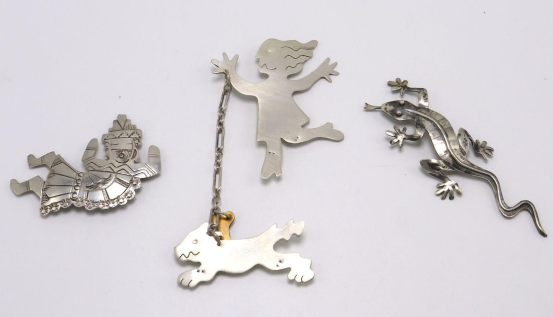 Lot of Three Native American Sterling Silver Brooches (1 of 6)