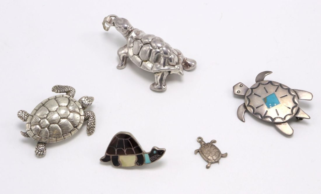 Lot of Five "Turtle" Sterling Silver Jewelry Pieces (1 of 2)
