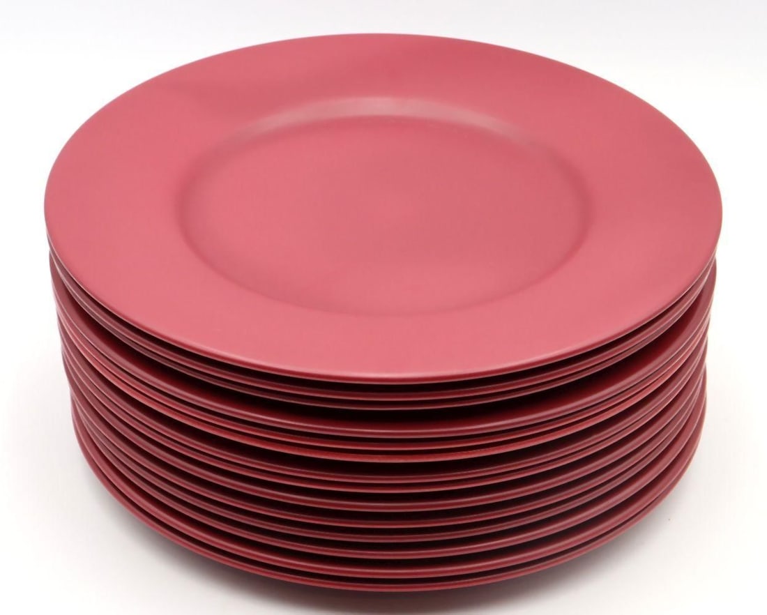 14 Pc. Gien France Burgundy Charger Plates: 14 Pc. Gien France Burgundy Presentation/Charger Plates. Measures approx. - 12 3/4" diameter. Have a similar item to sell? Contact us at info@marketauctionsinc.com Please review all photos clo