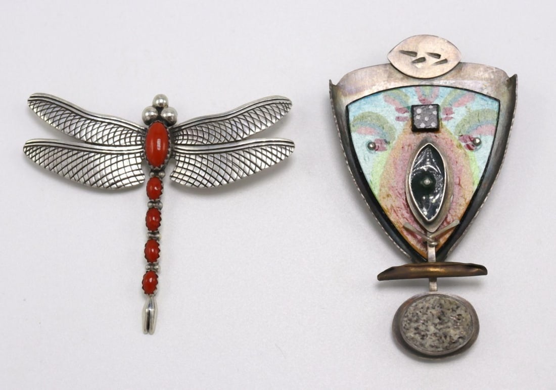 Two Signed Native American Sterling Silver Brooches (1 of 2)