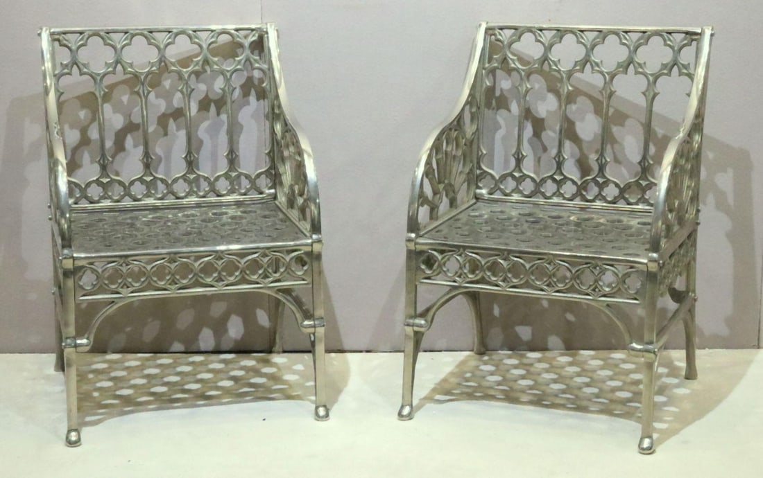 Pair of Heavy Aluminum Gothic Armchairs (1 of 7)