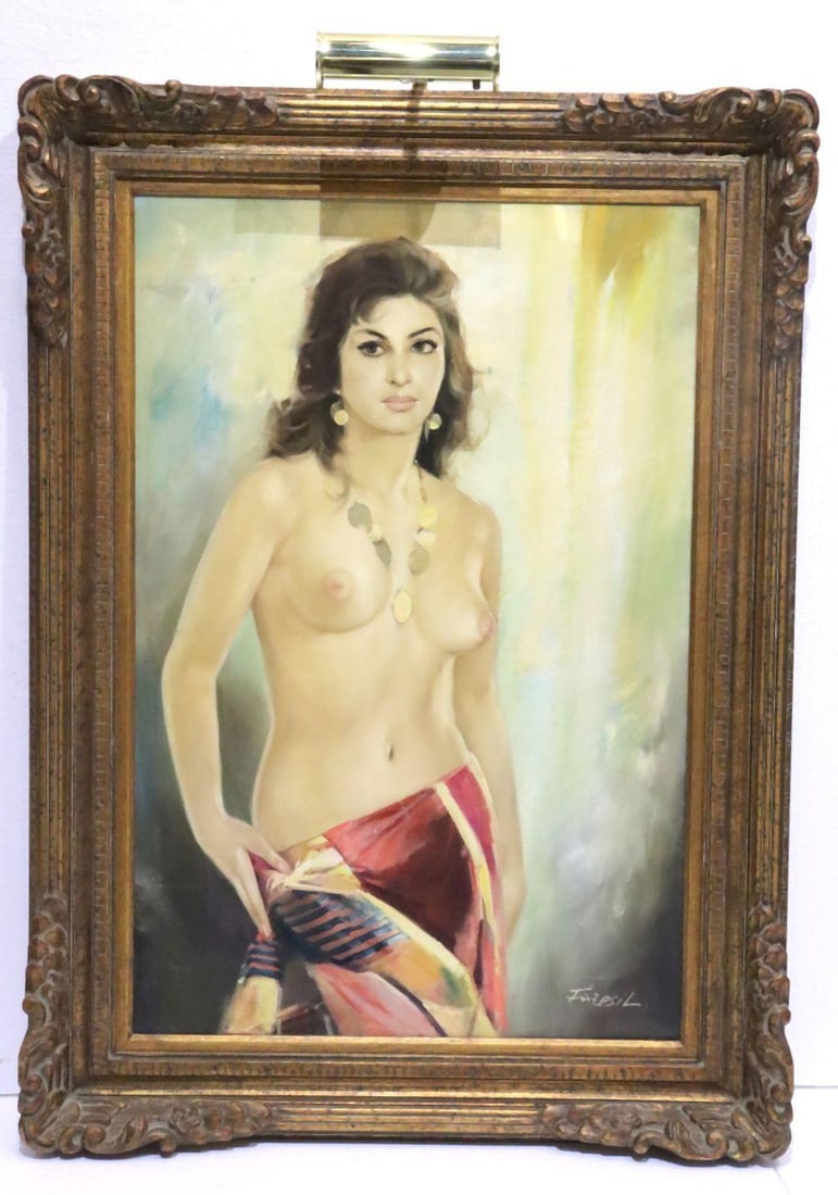Lajos Fuzesi (Hungarian, 1931-2008) Oil Painting on Canvas: Lajos Fuzesi (Hungarian, 1931-2008) Oil Painting on Canvas. Signed lower right. Measures approx. - 23 1/2" wide x 35" high, with frame - 32" wide x 44" high. Have a similar item to sel