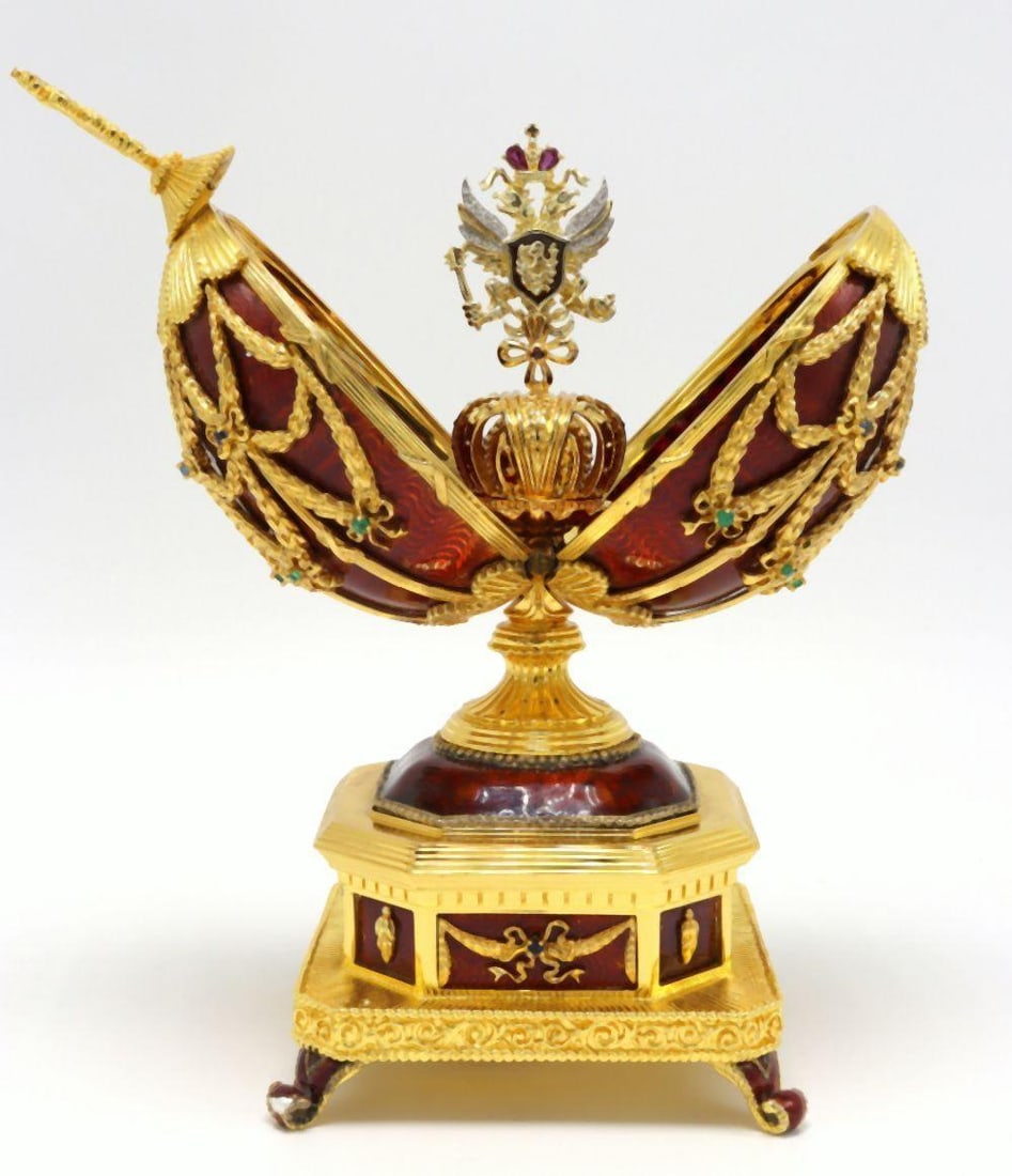 Faberge "Imperial Eagle" Vermeil Sterling Silver Egg (1 of 12)