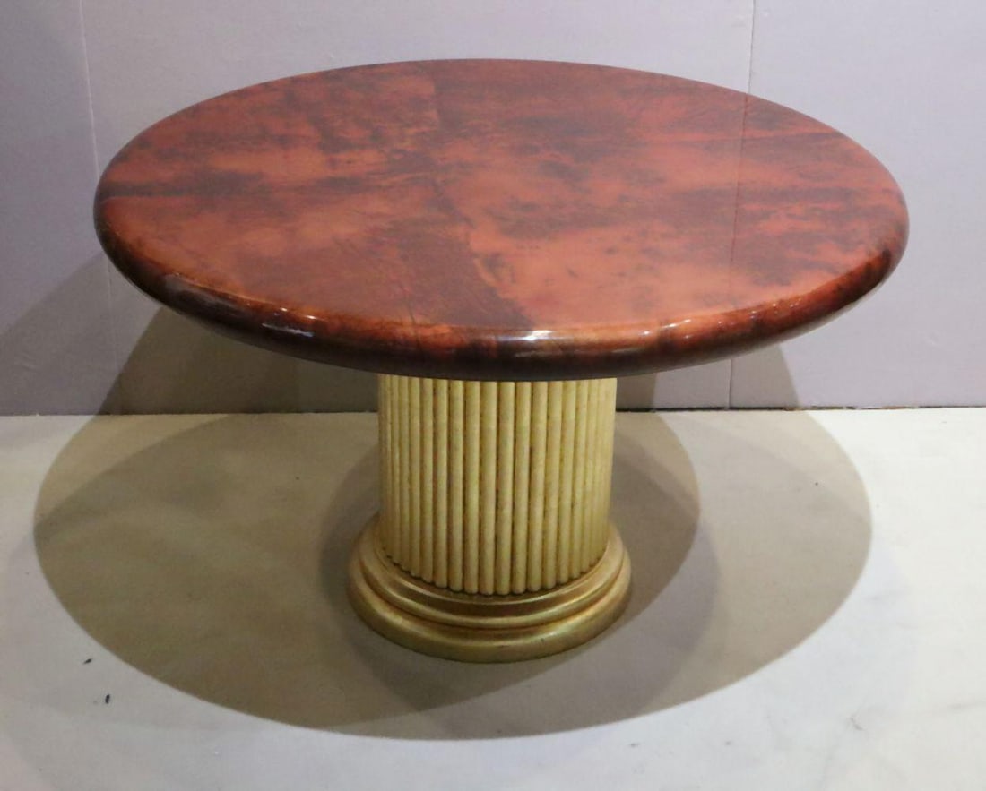 Vintage Red Lacquered Goat Skin Round Table (1 of 4)
