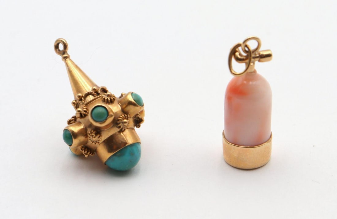 Two Vintage 14Kt Coral & Turquoise Charms (1 of 2)