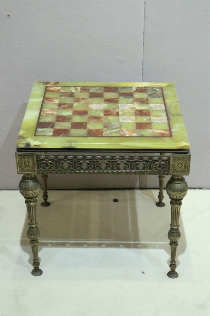 Vintage Onyx & Metal Checkerboard Table (1 of 3)