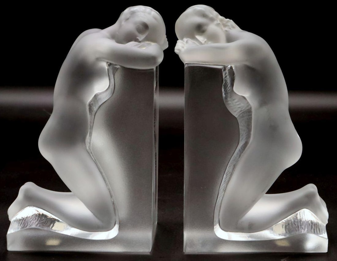 Lalique "Reverie" Crystal Bookends (1 of 8)