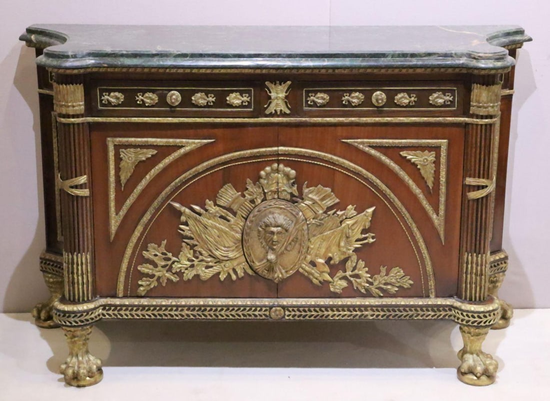 Late 20th C. Italian Gilt & Green Marble Top Commode (1 of 7)