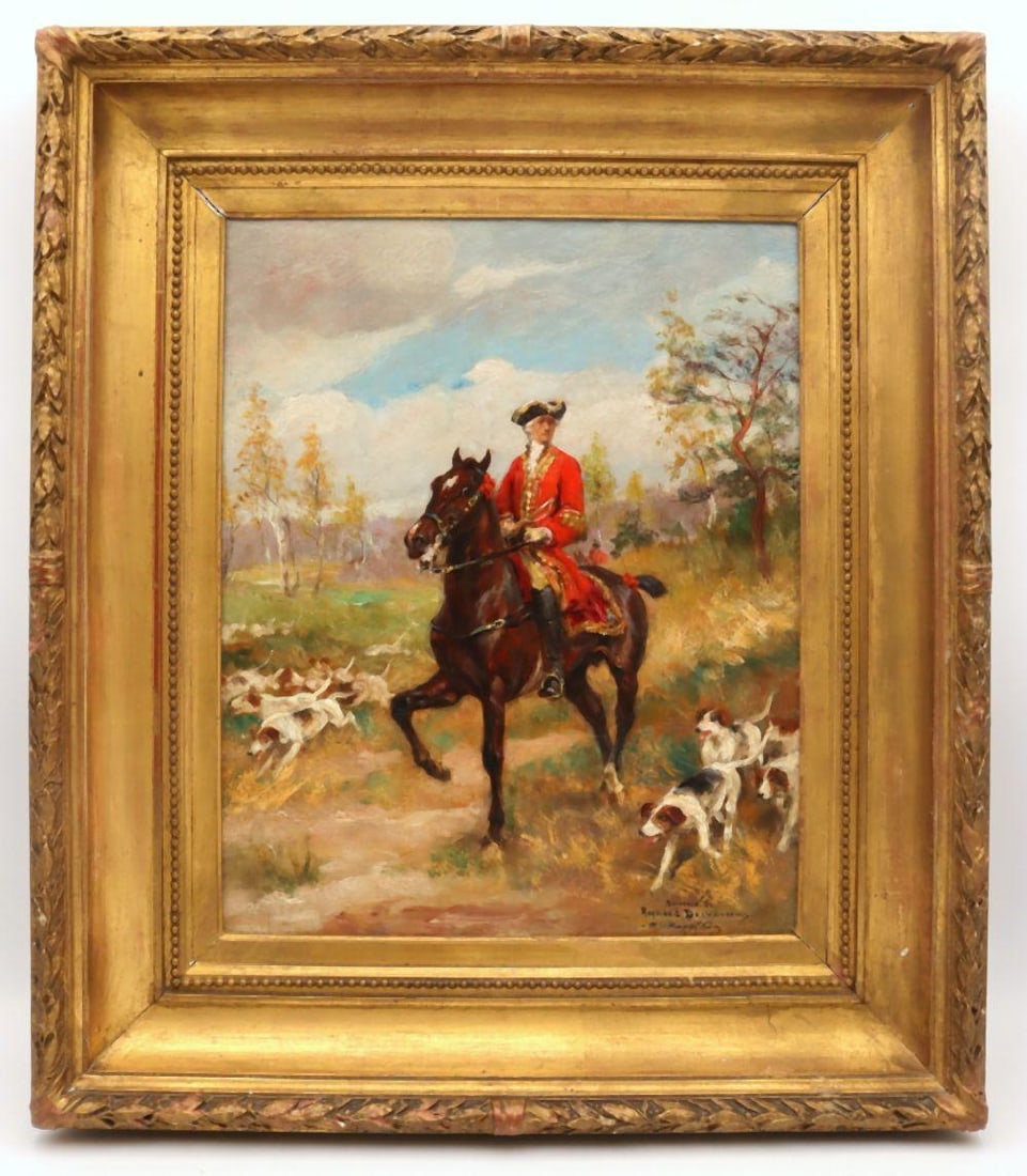 Raymond Desvarreux (French, 1876-1961) "Fox Hunt" Oil Painting on Canvas (1 of 4)