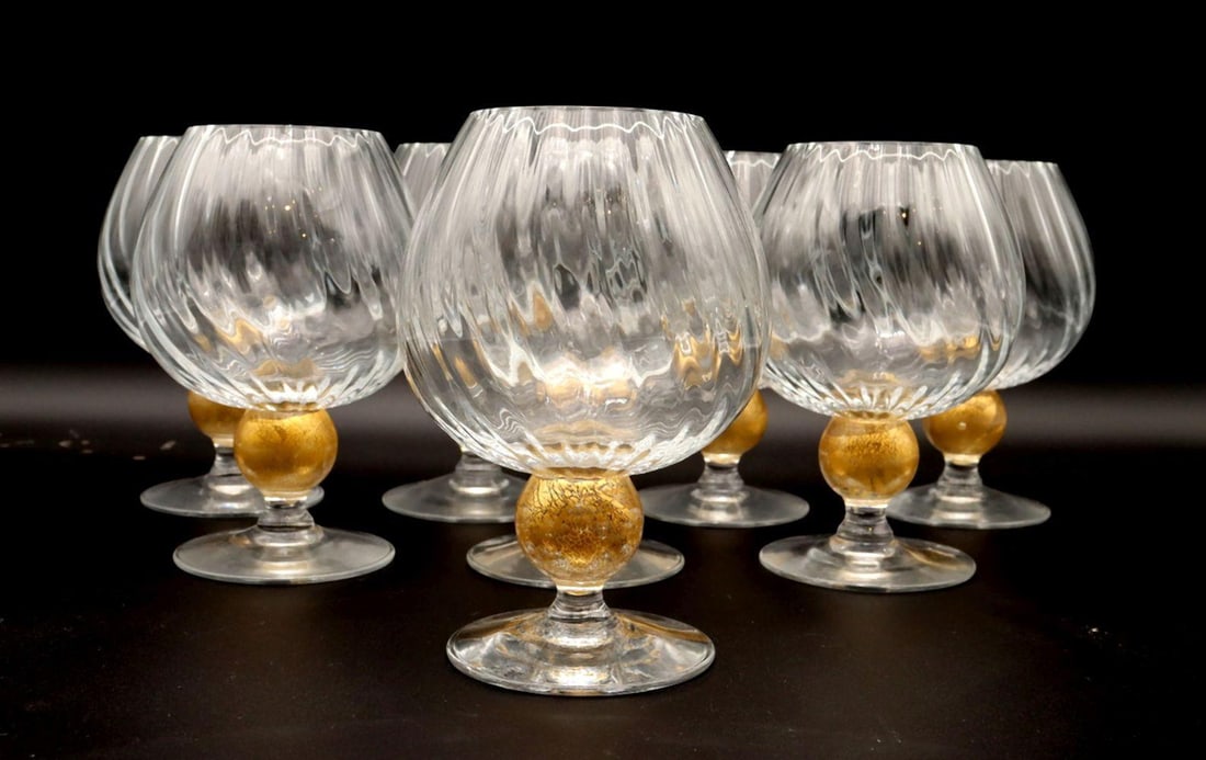 8 Pc. Union Street "Manhattan Gold" Glass Snifters (1 of 4)