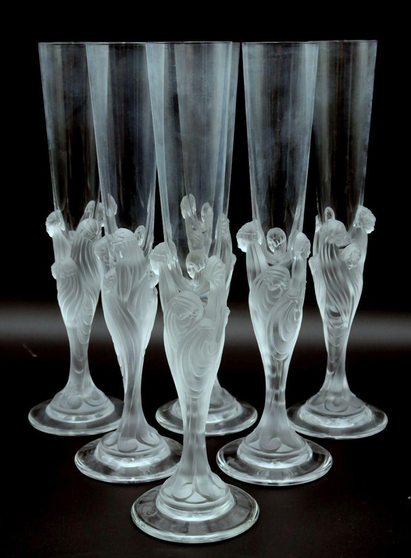 6 Pc. Erte "Majestique" Crystal Champagne Flutes (1 of 7)