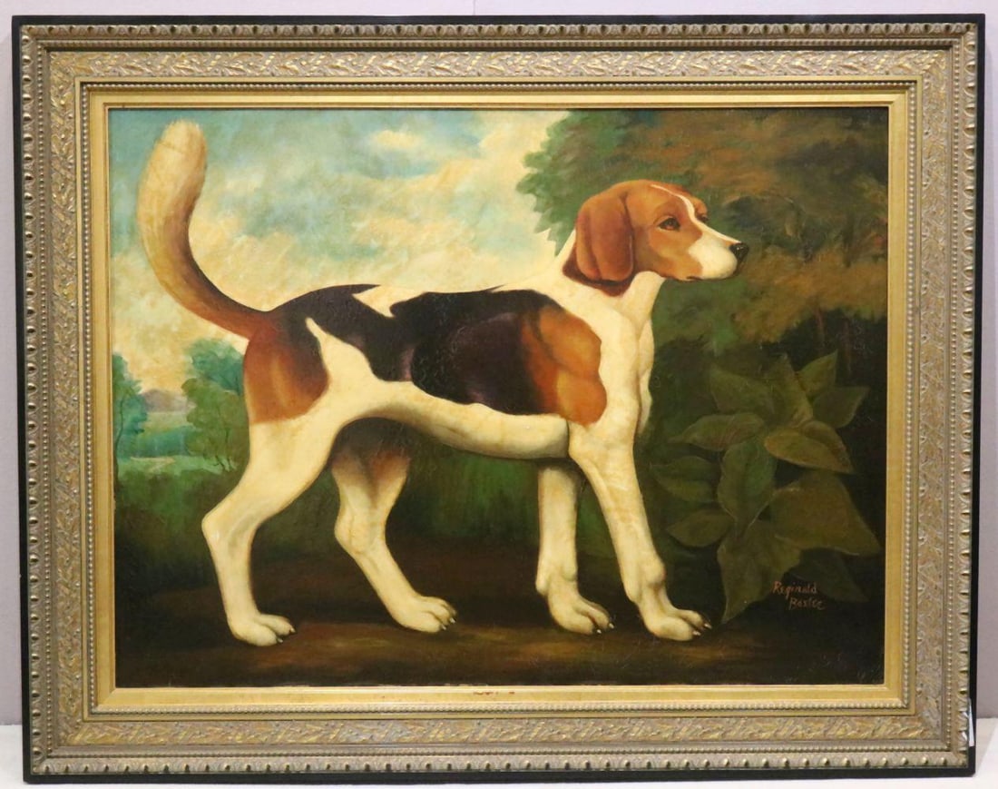 Reginald Baxter (Canadian, 20th C.) "Beagle" Oil Painting on Canvas (1 of 5)