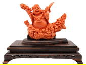 Important Chinese Hand Carved Coral Buddha Sculpture