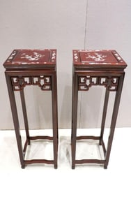 Chinese Dark Cherry Mother of Pearl Inlay Pedestals