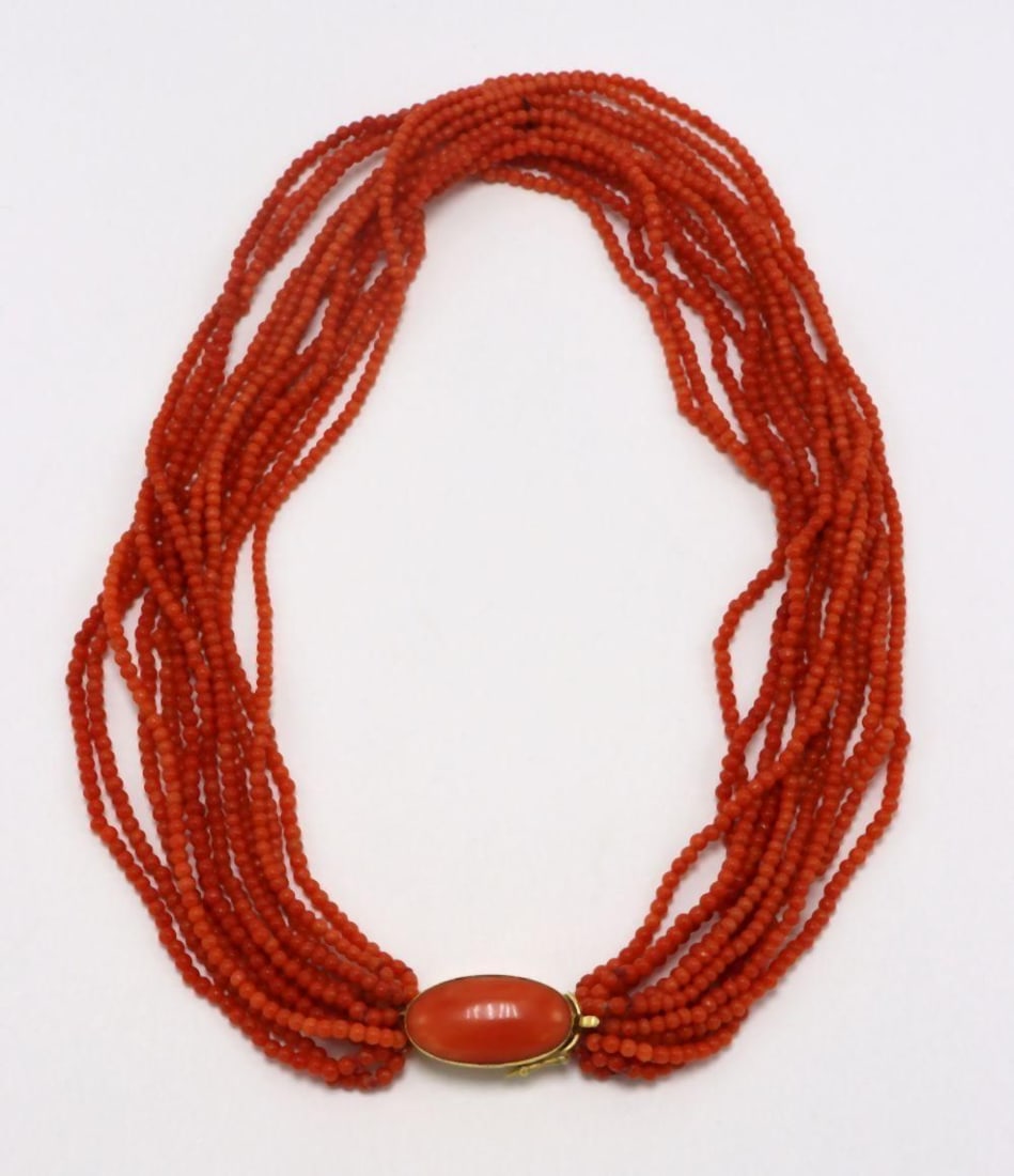 Vintage 18Kt Yellow Gold & Coral 12-Strand Necklace (1 of 5)