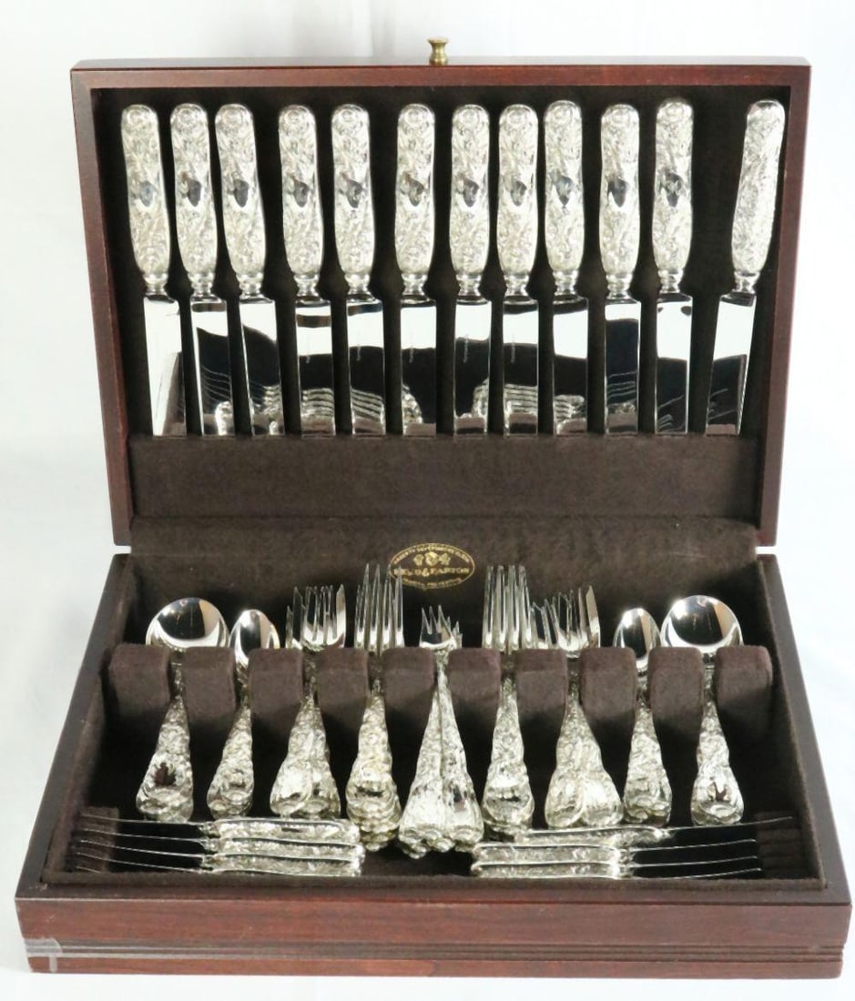 84 Pc. Tiffany & Co. "Chrysanthemum" Dinner Size Sterling Flatware Set (1 of 7)