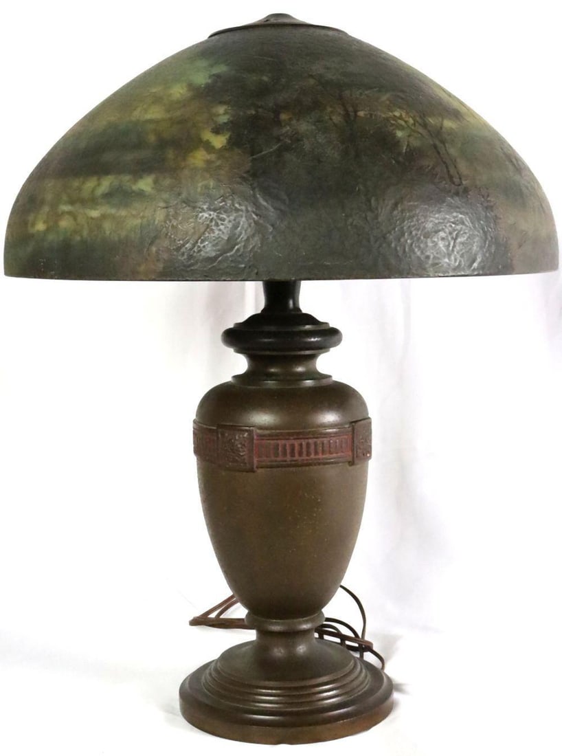 Rare Handel #7117 Reverse Hand Painted Glass & Bronze Lamp (1 of 13)