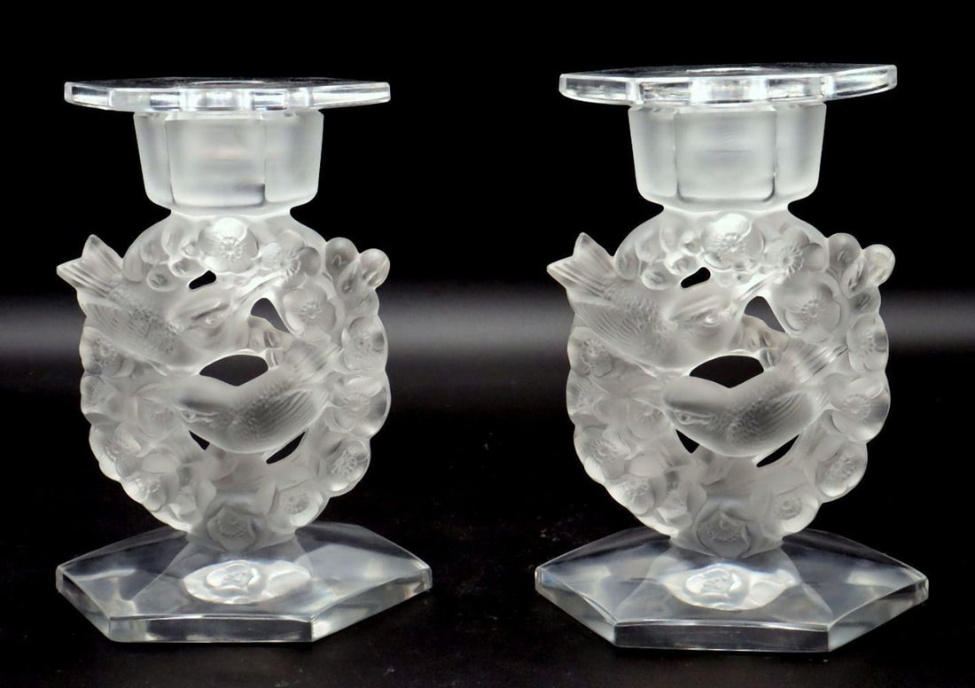 Lalique "Mesanges" Crystal Candleholders (1 of 7)
