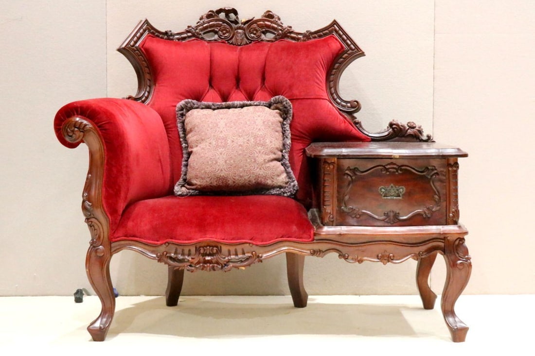 Early 20th C. Carved Mahogany Telephone Bench (1 of 7)