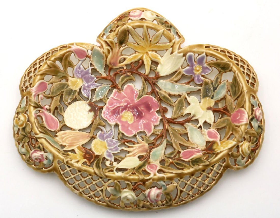 Zsolnay Hungarian Reticulated Hand Painted Porcelain Dish (1 of 4)