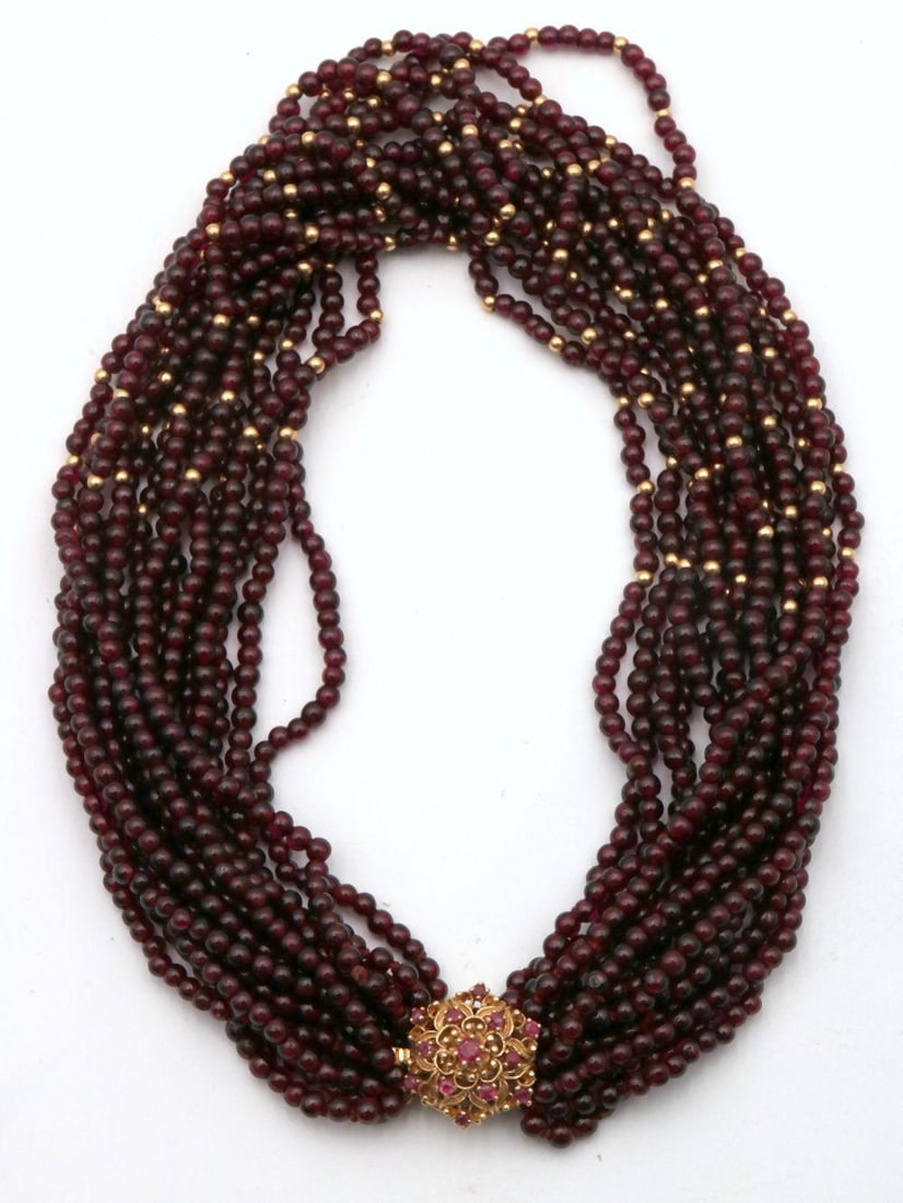 Vintage 14Kt Yellow Gold & Garnet Beaded Necklace (1 of 4)