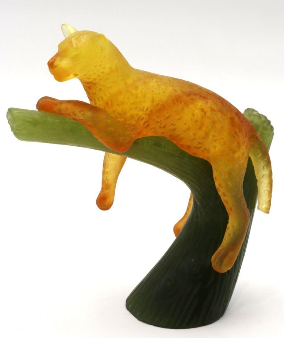 As Is, Daum Amber Panther on Tree Crystal Sculpture (1 of 5)
