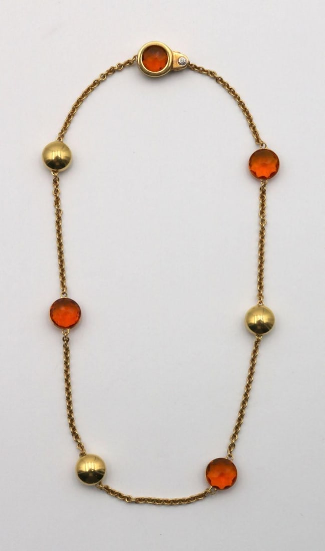 Chimento "Sigilli" 18Kt Button Citrine Necklace: Chimento "Sigilli" 18Kt Yellow Gold Button Citrine Necklace. Measures approx. - 16" long. Weight approx. - 14.5 dwt. Marked Chimento. FM24660 #1 Have a similar item to sell? Contact us at