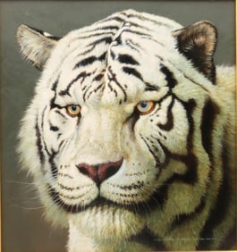 David Ord Kerr (British, b. 1951) "White Tiger" Oil on Panel
