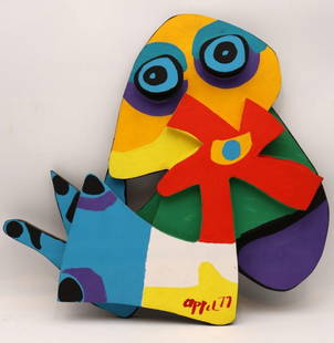 Karel Appel (Dutch, 1921-2006) "Grenouille" Wooden Sculpture: Karel Appel (Dutch, 1921-2006) "Grenouille" (Kijk Leef Speel Met Karel Appel), Hand-Painted Wooden Sculpture, 37/300. Signed in red, bottom center. Measures approx.- 18 3/4" height x 19 1/