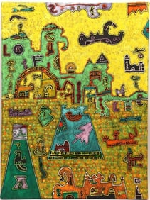 Ynez Johnston (American, 1920-2019) "The Bridge" Acrylic on Canvas