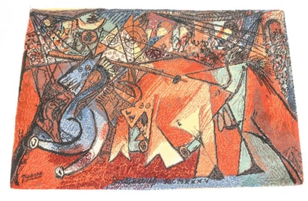 Vintage Ege Pablo Picasso "Running of the Bulls" Tufted Rug 8 x 11