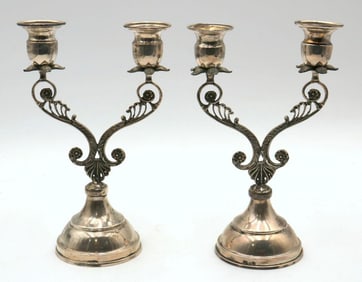 Antique Turkish 900 Silver Two-Light Candelabras
